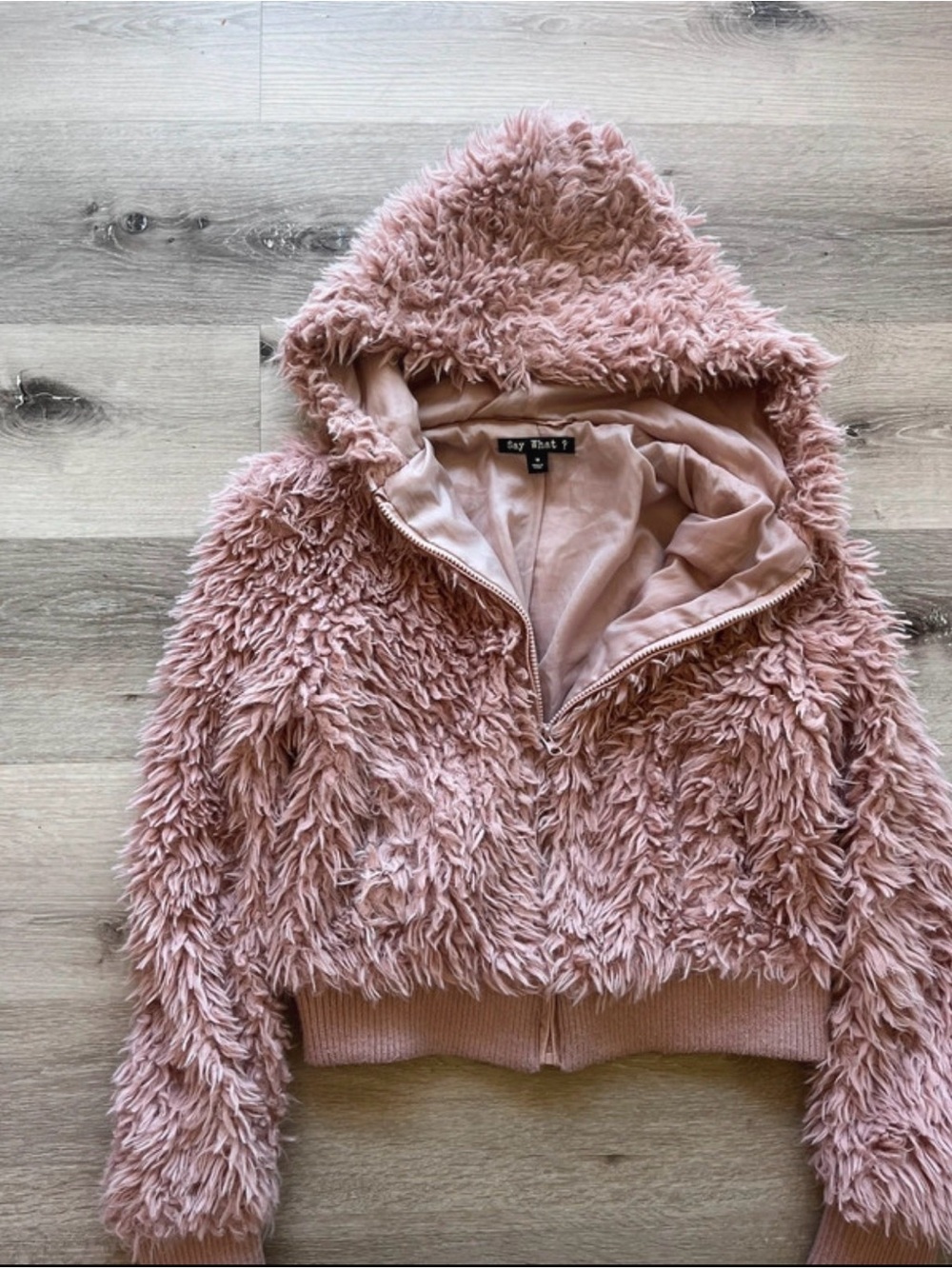 Say What? Soft Plush Hooded Jacket in Dusty Pink